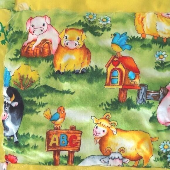 Vintage Miniature Handmade Yellow Farm Themed Quilt - Picture 2 of 6